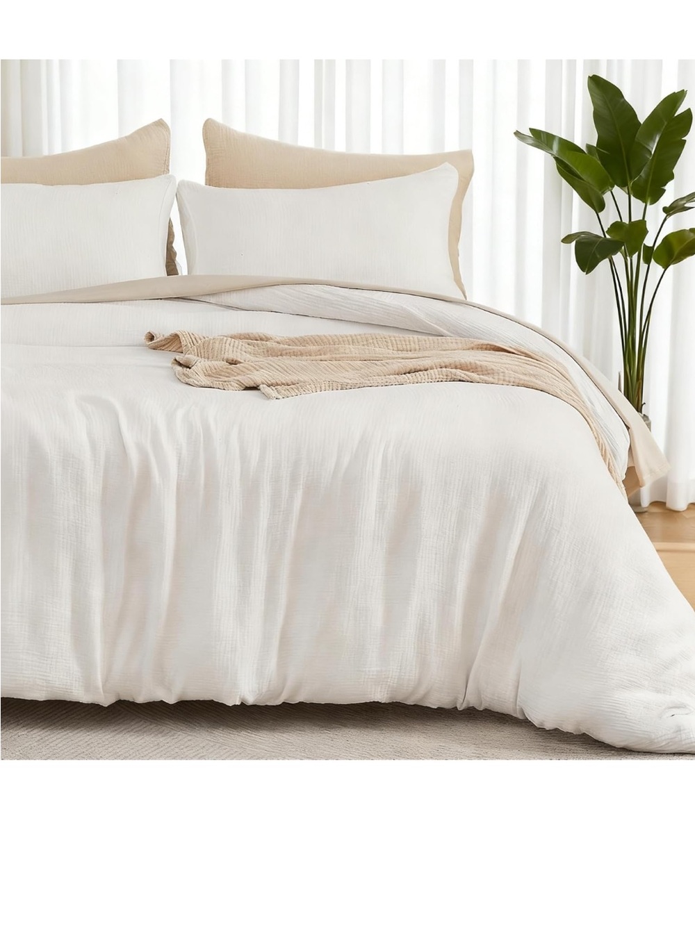 EMME Muslin Duvet Cover Queen Size Cream White, 100% Cotton Linen Like